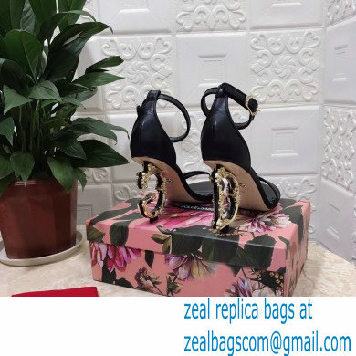 Dolce  &  Gabbana Heel 10.5cm Leather Sandals Black with Baroque D & G Heel 2021